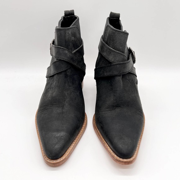 FREE PEOPLE Back Loop Ankle Boot Womens 38 Black Leather Buckle Strap NWOB - Picture 2 of 9